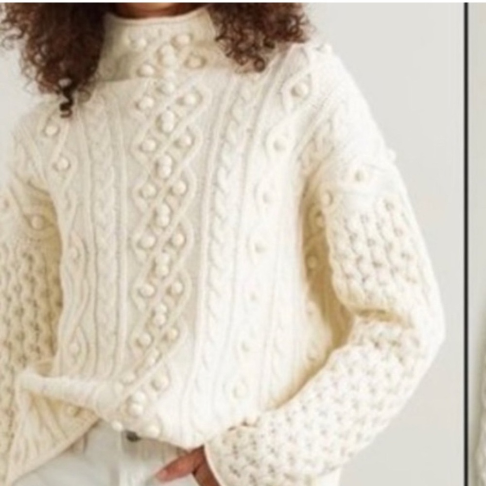 THEORY felted wool/cashmere sweater cable knit ivory fits XS